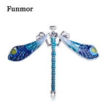 Funmor Vivid Enamel Blue Dragonfly Brooches Gold Color Women Men Suit Dress Wing Insect Hijab Pin Vivid Animal Sweater Brooch 2024 - buy cheap