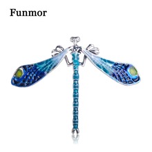 Funmor-broches de libélula azul esmaltada para hombre y mujer, broche de Hijab de colores dorados, para vestido, ala de insecto, Animal vivo, para suéter 2024 - compra barato