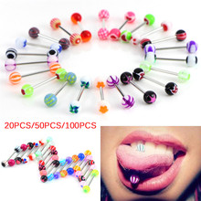 20/50/100Pcs/lot Surgical Steel Mixed Colors Tongue Tounge Rings Bars Barbell Tongue Piercing Body Jewelry 2024 - buy cheap