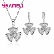 Elegant 925 Sterling Silver Women Chains Sparkling Cubic Zircons Necklace+Earrings Jewelry Sets Female Lovely Bijoux 2024 - buy cheap