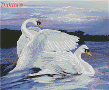 Swan couple-Kit de punto de cruz para manualidades, bordado artesanal con cuentas de animales, 14CT, decoración del hogar sin imprimir, hecho a mano 2024 - compra barato