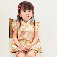 2021 New Summer Floral Qipao Children's Sets New Year Chinese Baby Girls Dresses Short Pants Cheongsam Outfits 2024 - buy cheap