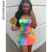 Boofenaa gravata e corante neon impressão verão feminino mini bodycon vestido sexy clube vestidos casuais 2019 streetwear C70-H36 2024 - compre barato