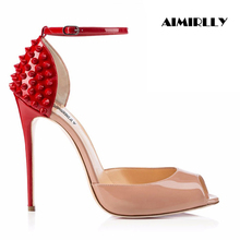 Women Shoes Peep Toe High Heels Sandals Ankle Strap Cover Heels Rivets Stiletto Evening Party Dress Shoes 2024 - buy cheap