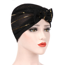 Muslim Women Cotton Sequins Bowknot Ruffle Turban Hat Cancer Chemo Beanies Caps Bandanas Headwear Bonnet Hair Accessories 2024 - buy cheap