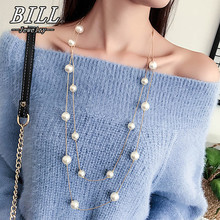 Long Double-layer Simulated Pearls Necklaces Clavicle Fashion Jewelry Sweater Chain Necklace For Women Wholesale lot collar 2024 - buy cheap