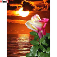 Pintura de diamante 5D diy, pintura de diamante al atardecer, rosa, bordado de diamantes, costura de diamantes, imagen de decoración del hogar, regalo de lienzo XY1 2024 - compra barato