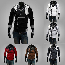 Men Fashion Side Zip Design Hooded Sweatshirt Long Sleeve Slim Fit Hoodie Coat 2024 - buy cheap