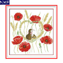 NKF Poppy and mouse animal style needle craft cross stitch charts counted stamped Chinese cross stitch kits for home decoration 2024 - buy cheap