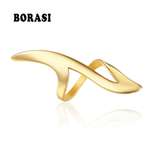 BORASI-anillo de acero inoxidable con diseño de hipérbola para mujer, sortija de fiesta, estilo callejero, Color dorado 2024 - compra barato