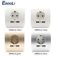 Esooli-Adaptador de cargador de pared con doble puerto USB, toma de corriente estándar europeo, 16A, 250V, 2000mA 2024 - compra barato