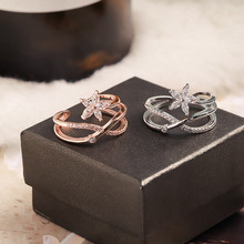 Anéis para mulheres, anéis com várias camadas, cruz criss e zircônia, flor, joias, cores em ouro rosado, bijuterias ajustáveis 2024 - compre barato
