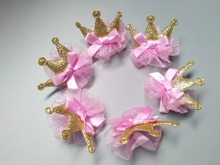 Boutique 10pcs Fashion Cute Glitter Gold Tiaras Hairpins Solid Pink Gauze Floral Bow Crown Hair Clips Princess Hair Accessories 2024 - buy cheap