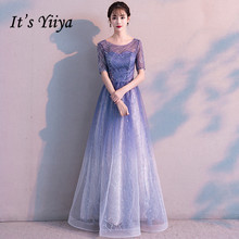 It's YiiYa Evening Dress Gradient Blue Color Elegant Party Gowns Women A-line Floor length Short Sleeve Formal Dresses  E048 2024 - buy cheap