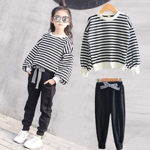 2019 Children Clothing Spring Autumn Stripe T-shirts + Dress Girls Clothing Sets Striped Teen Clothes For Girls 8 10 12 13 Years 2024 - buy cheap