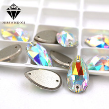 Cristal con doble agujero para coser diamantes de imitación, cristal plano de alta calidad con forma de lágrima, hebilla plana de color AB, accesorios de ropa diy 2024 - compra barato