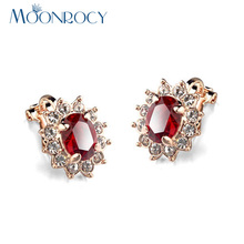 MOONROCY Drop Shipping Fashion Cubic Zirconia Rose Gold Color Red Green Purple Blue Crystal Earrings Clip for Women Gift 2024 - buy cheap