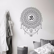 Murais estilo boho de parede ohm estampa de mandala, adesivo de parede yoga mandala, papel de parede geométrico para casa yoga estúdio, decoração de mandala az523 2024 - compre barato
