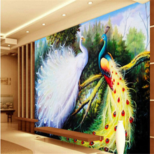 beibehang Large custom wallpapers Chinese wind peacock elegant bedroom living room TV background papel de parede listrado 2024 - buy cheap