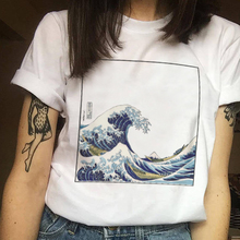 Летняя женская мода Harajuku большой размер волна японский принт забавная футболка с короткими рукавами футболки новая волна o-образным вырезом Футболка S-2XL 2024 - купить недорого