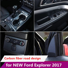 Carbon fiber road design Car styling for NEW Ford Explorer interior transmission shift gear panel decoration frame cover trim 2024 - buy cheap