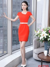 Fashion Women Work Dresses Orange Red Ladies Office Dress Short Sleeve Female Clothes OL Styles 2024 - buy cheap