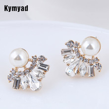Kymyad Gold Color Zirconia Stud Earrings For Women Bijoux Flower Earring Imitation Pearl Direction Earings Fashion Jewelry 2024 - buy cheap
