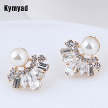 Kymyad Cor de Ouro Do Parafuso Prisioneiro de Zircônia Brincos Para Mulheres Bijoux Brinco Flor Moda Jóias de Imitação de Pérolas Brincos de Direção 2024 - compre barato