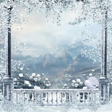 Замок балкон зимний Живописный фон для фотосъемки с принтом белые цветы голубь замороженный снег горы Вечеринка сценический Фотофон 2024 - купить недорого