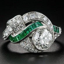 Size 5-12 Fashion Korean Silver Color Rhinestones Square Green Crystal Ring Luxury Elegance New Wedding Ring Princess Hot Sales 2024 - buy cheap