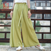 LZJN Women Retro Trousers 2019 Summer Wide Leg Pants Casual Loose Culotte Pants Pockets Long Pantalon Femme Big One Size Palazzo 2024 - buy cheap