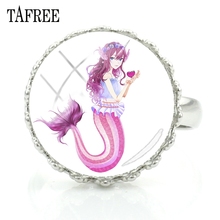 TAFREE Mermaid Elves Crown Rings Glass Cabochon Handcraft Classic Attractive Rings Silver Plated Birthday Gifts Keepsake Jewelry 2024 - buy cheap