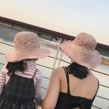 Sombrero de paja de rafia para niñas y bebés, sombrero redondo de ala ancha, de diseño con cinta, para playa 2024 - compra barato