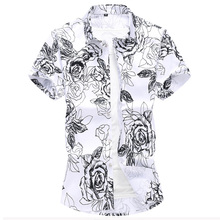 White & Blue Mens Shirts Short Sleeve Summer Men Flower Shirt large size S-7XL shirt men Fashion casual tops 2024 - buy cheap