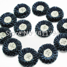 30 pcs/lot ,8cm denim rhinestone flowers , denim shabby flowers with pearl for hair apparel accessories headwear 2024 - buy cheap