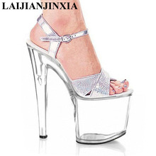 LAIJIANJINXIA-Sandalias brillantes para mujer, zapatos coloridos de tacón alto de 20 cm, a la moda 2024 - compra barato