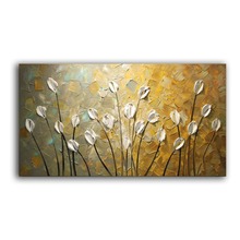 Hand Painted Textured Palette Knife gold Flower Oil Painting Abstract Modern Canvas painting Wall Art Picture Living Room Decor 2024 - buy cheap