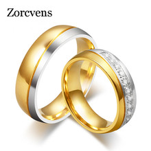 ZORCVENS New Fashion Gold-Color Crystal 316L Stainless Steel Wedding Ring for Women and Men 2024 - buy cheap