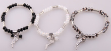 Free shipping 6mm crystal glass beads with Alloy swing charm Stretched Bracelets  for women holiday gift 2024 - buy cheap