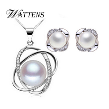 WATTENS-Conjuntos de joyas de perlas naturales de agua dulce para mujer, colgante de perlas, collar, pendientes y anillo para mujer, conjuntos de joyería de boda 2024 - compra barato
