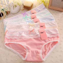 6 pcs/lot Sexy bowknot lace Cotton women triangle underpants comfortable lady panties laciness Hollow out female briefs 2024 - buy cheap