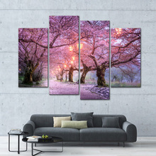 Cuadros artísticos de pared para decoración del hogar, marco de 4 piezas, árbol de flores de cerezo rosa para sala de estar, carteles de pintura de paisaje moderno 2024 - compra barato