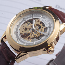 2016 Fashion Shenhua Top Brand Gold Case Leather Band Skeleton Business Classic Watch Men Automatic Mechencial Mens Wristwatches 2024 - buy cheap