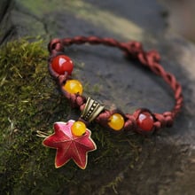 Handmade Braided nature stonesenamell cloisonne bracelet  ,New jewelry Chinese ethnic firey maple leaf vintage bracelet 2024 - buy cheap