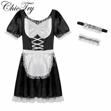 Adults Mens Male Sexy French Maid Uniform Fancy Dress Costume Outfit Satin Fancy Costumes Dress with Choker and Headband 2024 - buy cheap