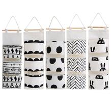 Black white Pattern Cotton Linen Hanging Storage Bag 3 Pockets Wall Mounted Wardrobe Hang Bag Wall Pouch Cosmetic Toys Organizer 2024 - buy cheap