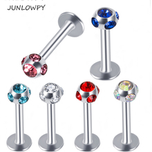 JUNLOPWY Stainless Five Crystals Lip Rings Ear Stud Piercing Labret Barbells Helix Tragus Earring Cartilage Body Jewelry 100pcs 2024 - buy cheap