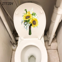 ZTTZDY-pegatina de asiento de inodoro para el hogar, pegatina de pared para asiento de inodoro, ramo de girasol amarillo pintado a mano, fresco, 16,7x25CM, T2-0357 2024 - compra barato