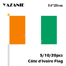 YAZANIE-Bandera del mundo de poliéster con poste para fanáticos del deporte, banderas del mundo, 14x21cm, 5/10/20 piezas, Costa de Marfil 2024 - compra barato