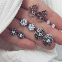 5 Pairs/Set Antique Silver Color Fatima Hand Crystal Earring Stud Earrings Set For Women Rhinestone Beads Hollow Flower Jewelry 2024 - buy cheap